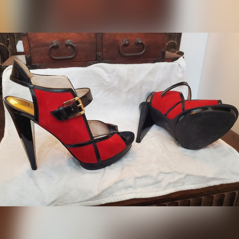 Michael Kors red and black art deco slingbacks